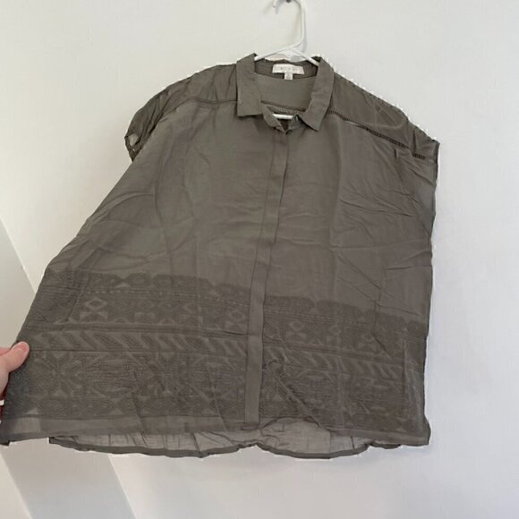 ERI + ALI ANTHROPOLOGIE Olive Green Embroidered Boxy Dolman Sleeve Button Down S - Picture 11 of 16